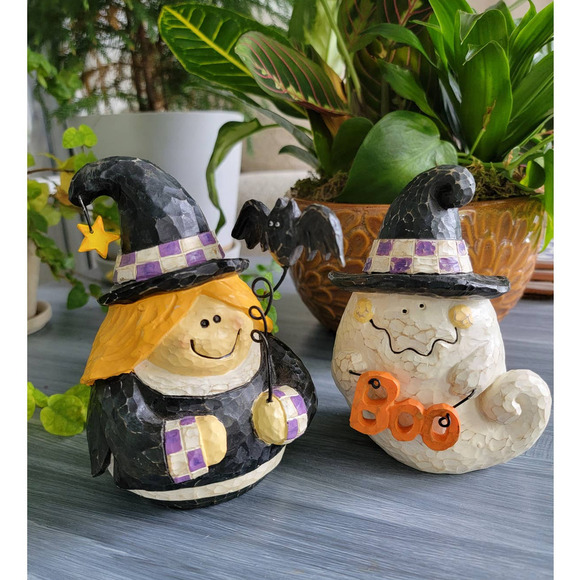 Hand Carved Halloween ghost witch bat bundle - Picture 1 of 5